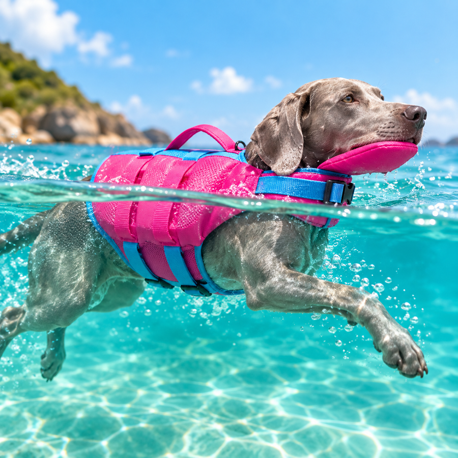 High-Buoyancy Adventure Dog Life Jacket with rescue handle for water adventures