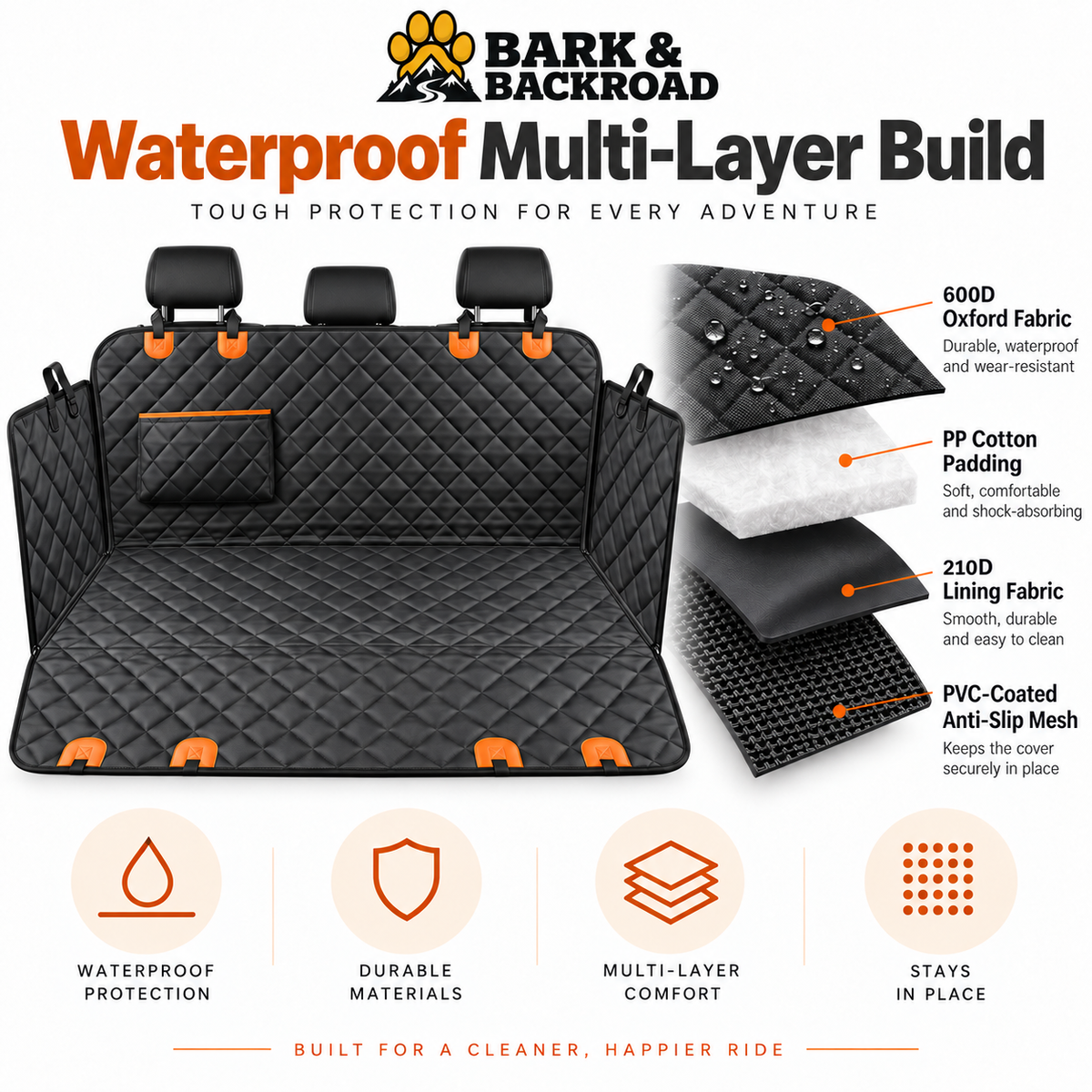 Waterproof Dog Car Seat Hammock & Rear Seat Protector