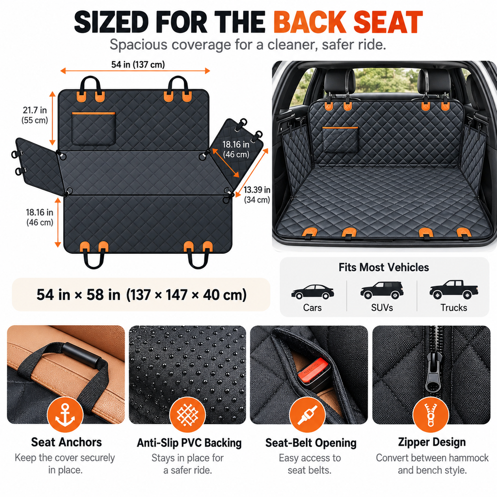 Waterproof Dog Car Seat Hammock & Rear Seat Protector