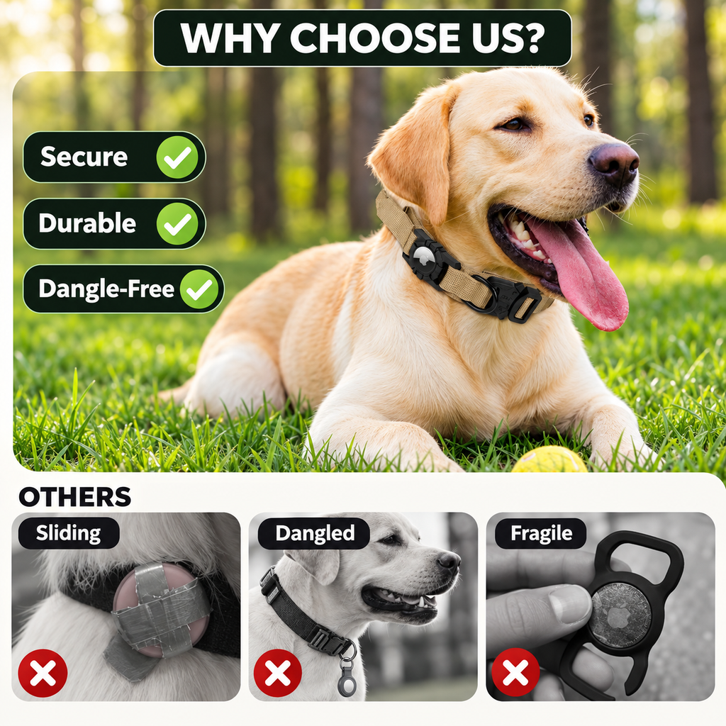 AirTag-Compatible Adventure Dog Collar with Control Handle