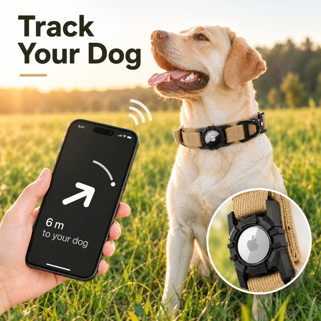 AirTag-Compatible Adventure Dog Collar with Control Handle
