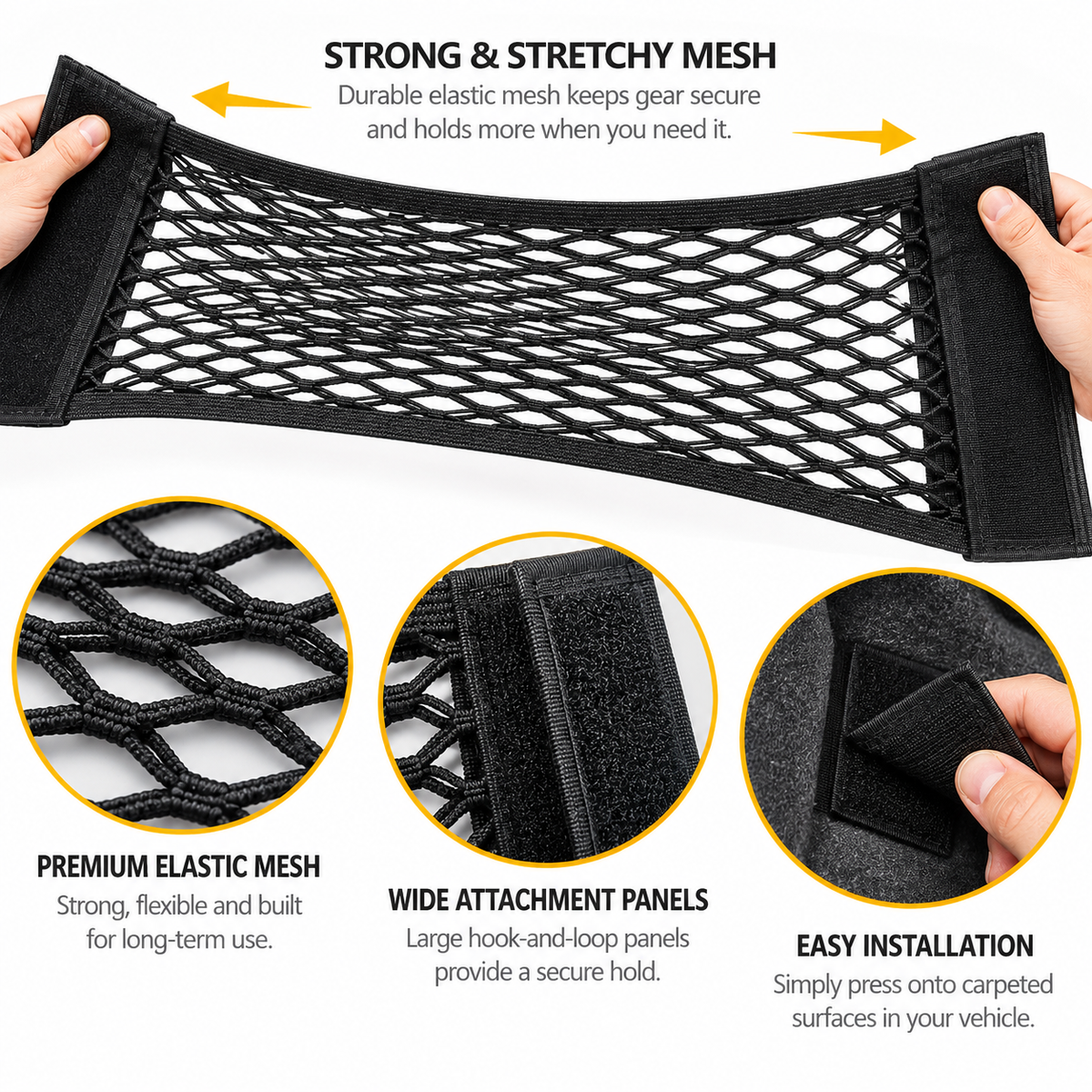 Adventure Dog Gear Trunk Organizer elastic mesh and attachment panel details